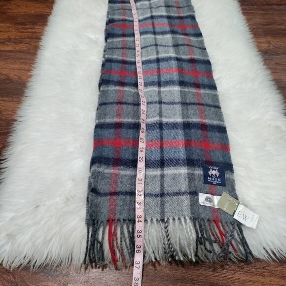 Moon by J.Crew 100% Pure Merino Wool Navy Plaid Scarf 11.5"x37" Woven In England - Picture 5 of 7